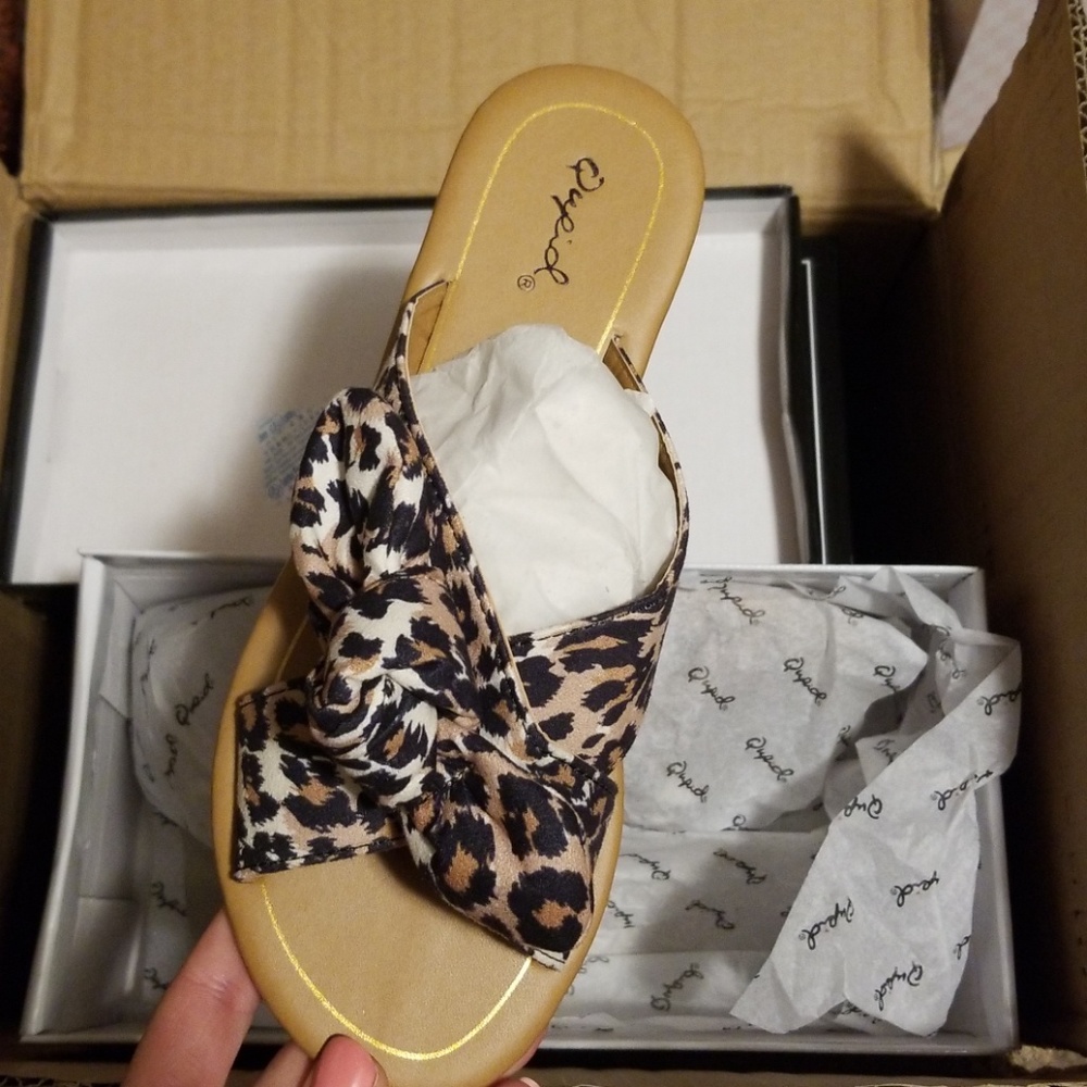 Size 6 left! Qupid Leopard Bow slides autumn - Picture 4 of 8